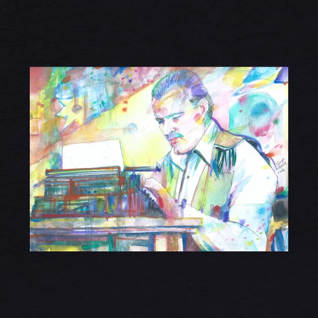 ERNEST HEMINGWAY typing - watercolor portrait by lautir